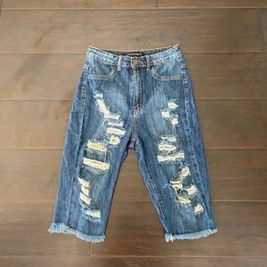 Fashion Nova Ripped High Waisted Bermuda Shorts